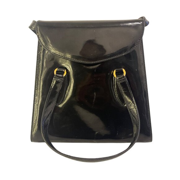 Salvatore Ferragamo Black Patent Leather Bag Medium Size Shoulder Chic Classy - Picture 5 of 8